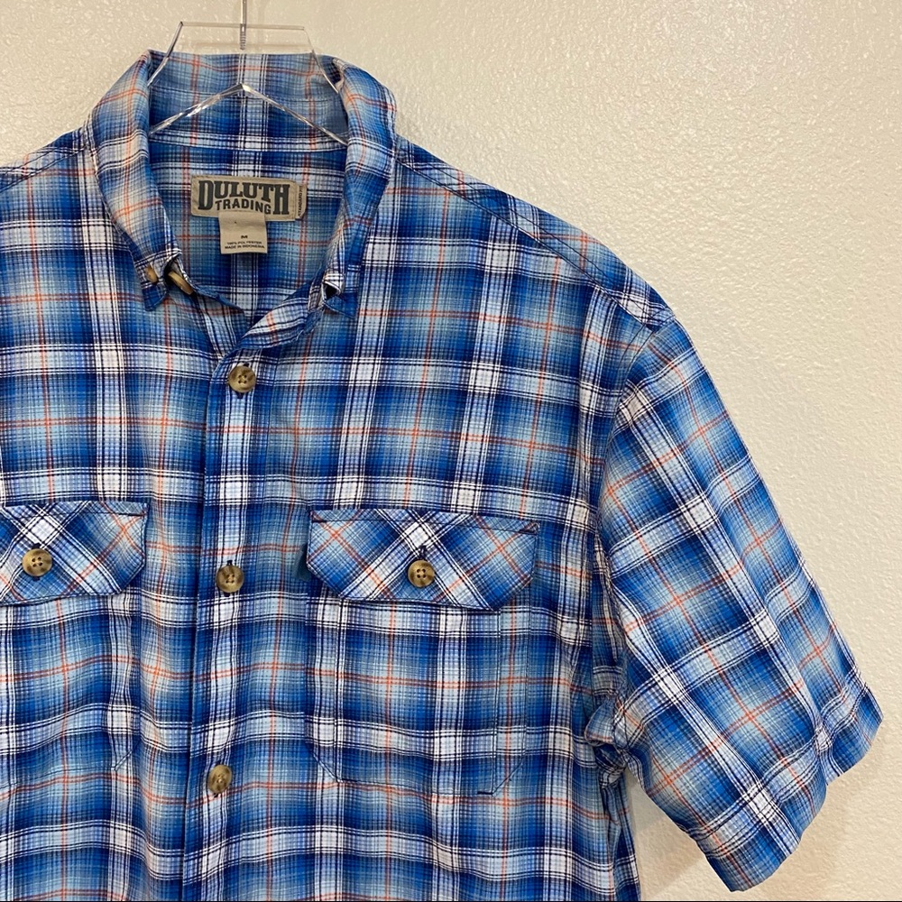 DULUTH TRADING Co Blue Plaid Short Sleeve Men’s Button Down Shirt size M